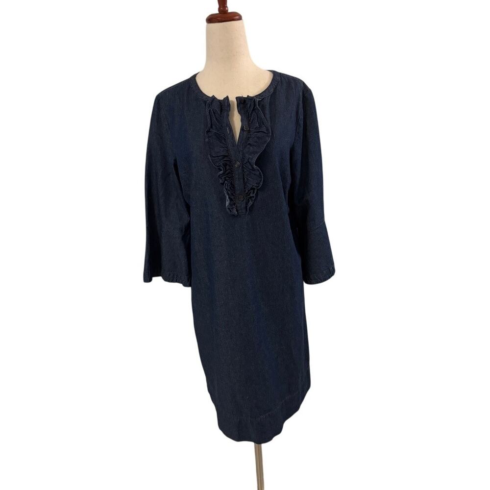 Draper James Denim Shift Dress Women’s Size 8 3/4 Flare Sleeve Ruffle Above Knee